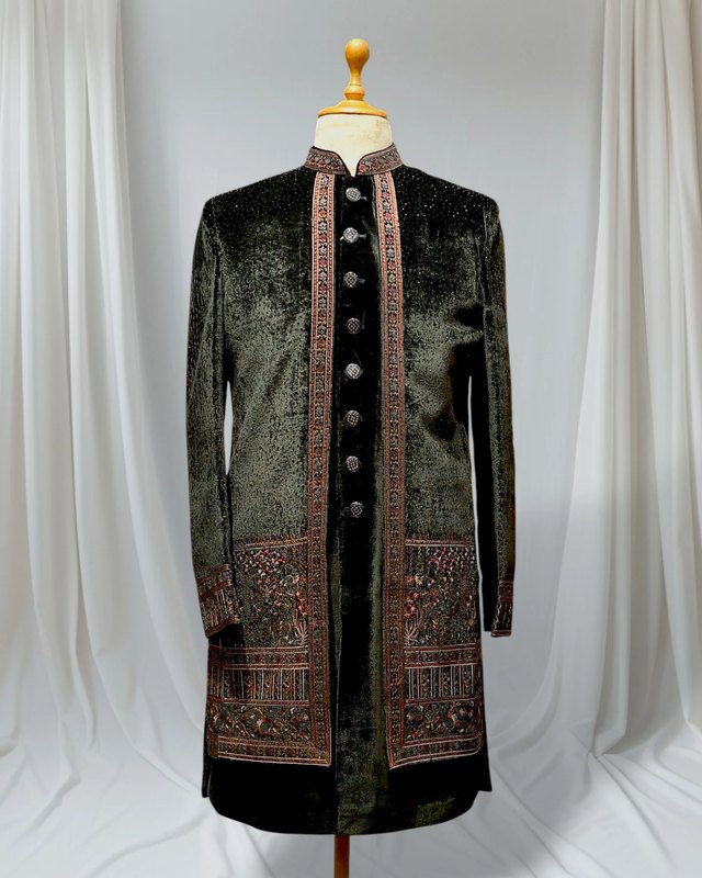 Black embroidered sherwani menswear