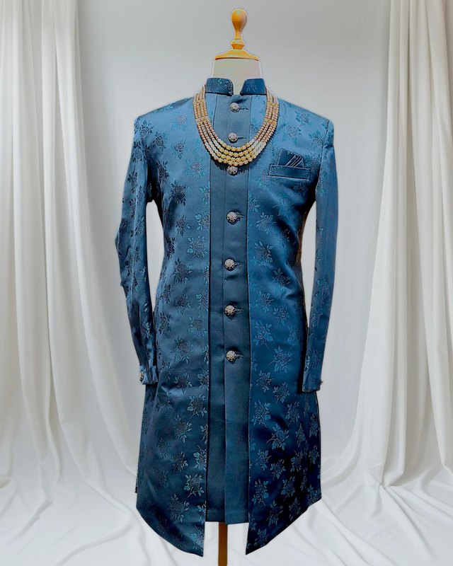 Blue sherwani menswear at Bold and Beautiful