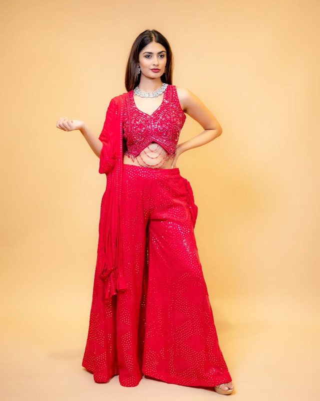 Red lehenga fashion look